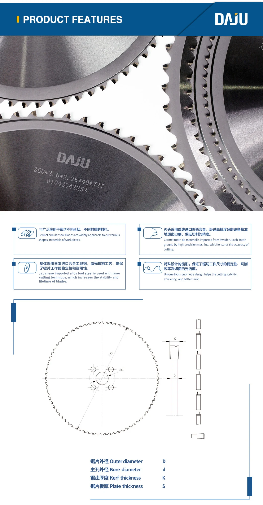 Cermet Tipped Circular Saw Blade for Metal Cutting Durable Quality Carbon Steel Cutting Cold Saw Blade